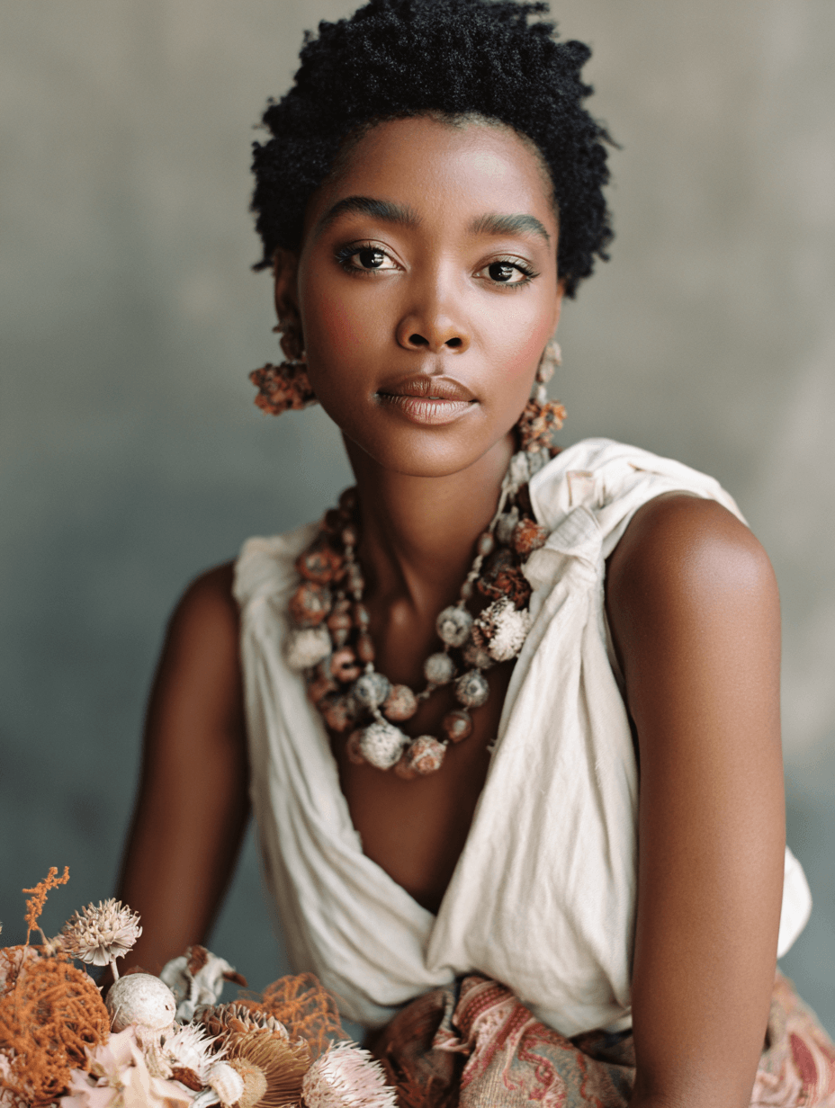 Heritage beaded necklace and textile laid out as a bridal detail, luxury wedding